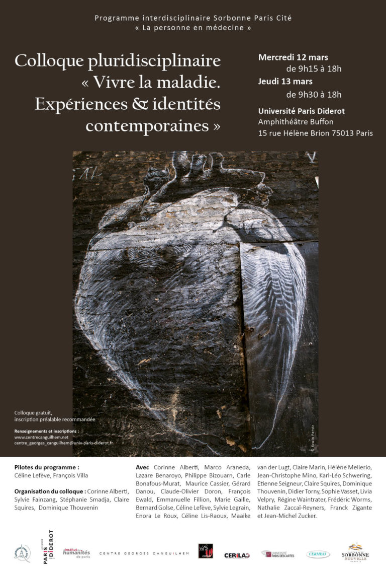 Colloque pluridisciplinaire “Vivre la maladie – Expériences et identités contemporaines” (mars 2014)