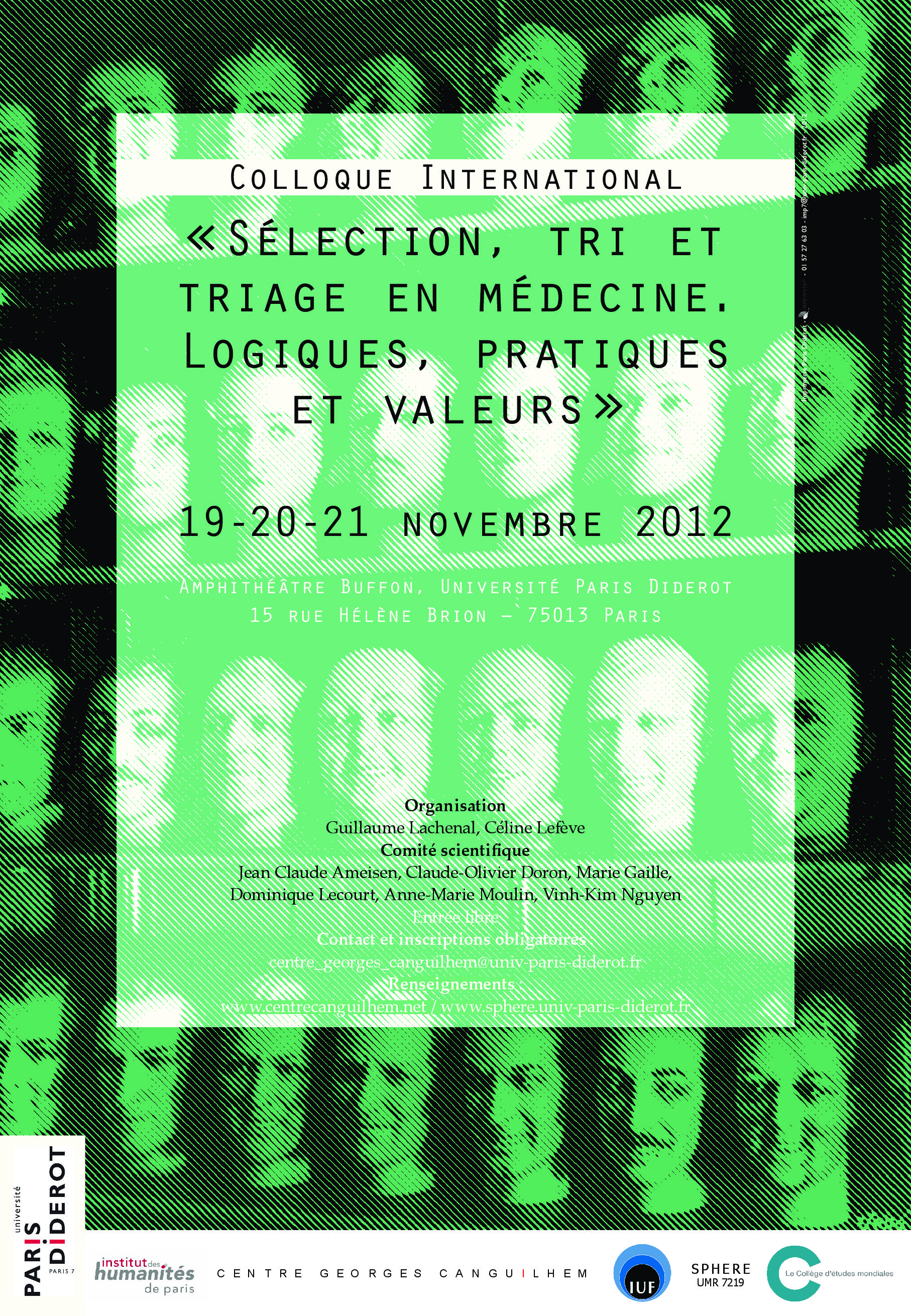 Colloque “Sélection, tri et triage en médecine. Logiques, pratiques et valeurs” (nov. 2012)